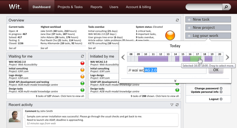 Wit project management dashboard screen