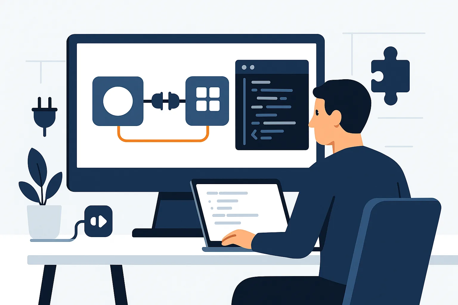 Developer connecting two systems via an API integration