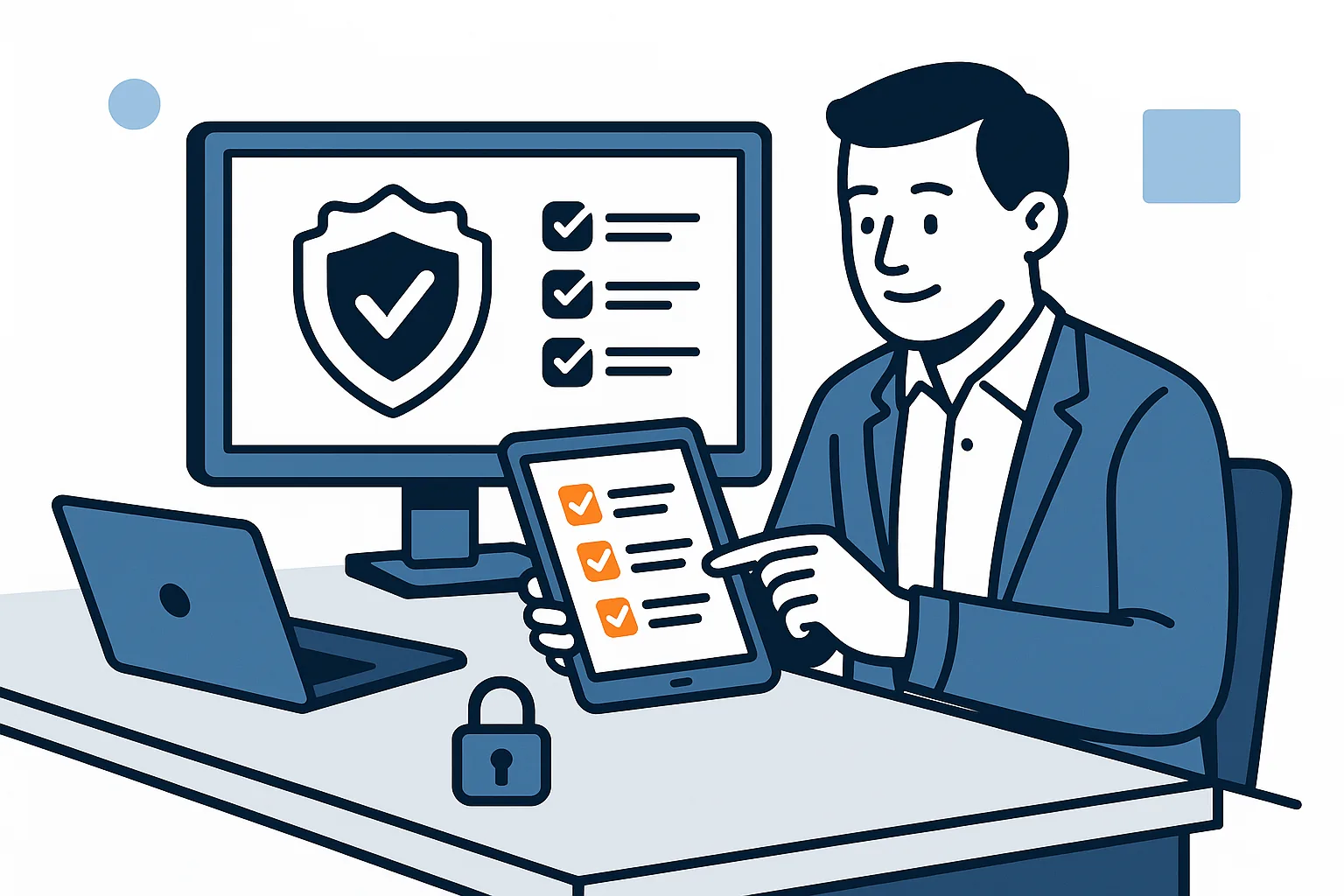 IT consultant reviewing a Cyber Essentials certification checklist