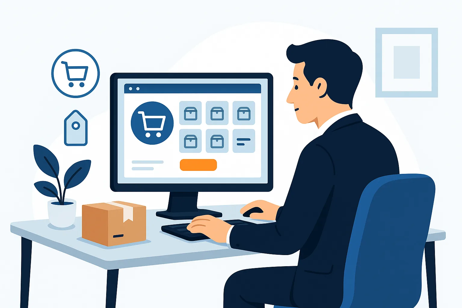 Managing an online store dashboard with a shopping cart icon
